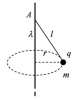 Точечный заряд q =  –1 нКл массой m = 1 г, подвешенный в поле силы тяжести на невесомой нерастяжимой нити длиной l = 50 см, вращается в 